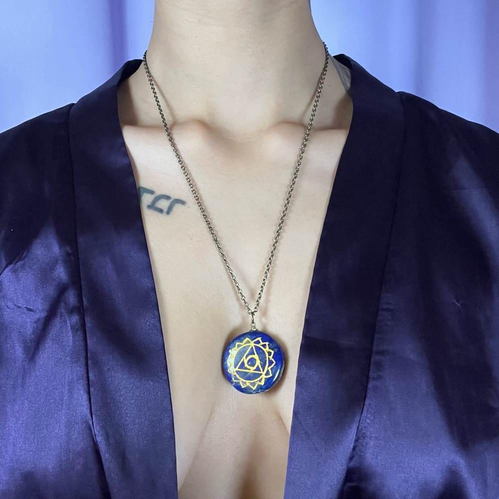 Blue Throat Chakra Pendant 24" Chain Necklace Spiritual Boho Mystic Fairy Earthy